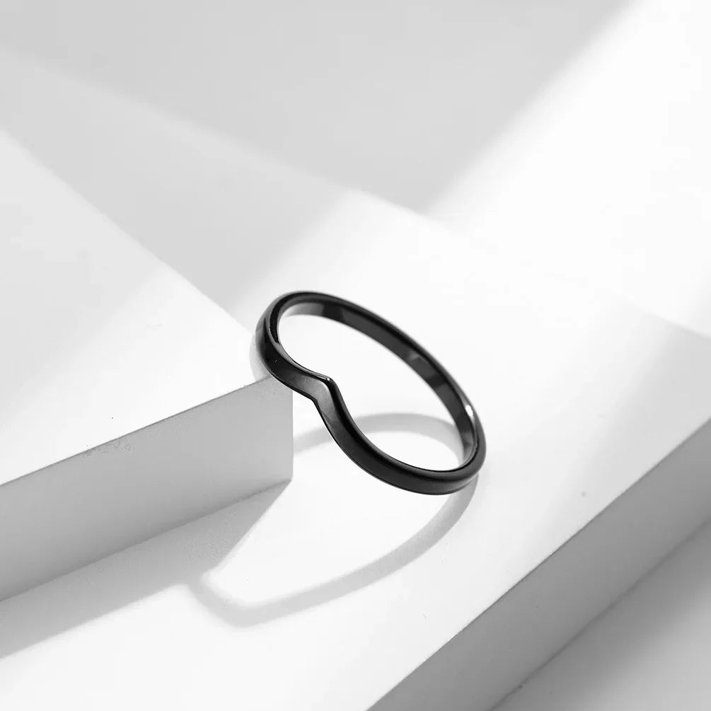 Minimalist Heart Shaped Stainless Steel Female Ring 2mm Thin Style Love Wedding Anniversary Gift Romantic Jewelry