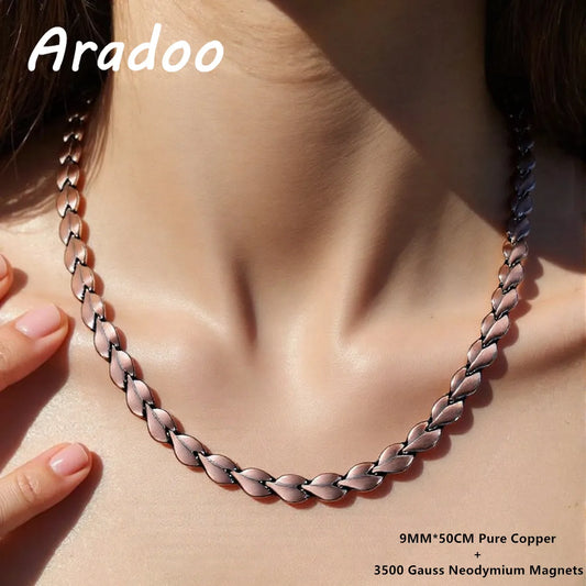 ARADOO Pure Copper Necklace for Women Magnetic Collar Leaf-shaped Design Jewelry Gifts
