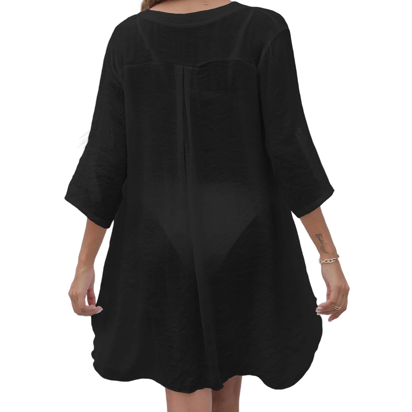 Women Bathing Suit Bikini Cover Up Swimsuit Dress Swimming Smock T Shirt Summer V Neck Beach Dress Swimwear Sarong Dress