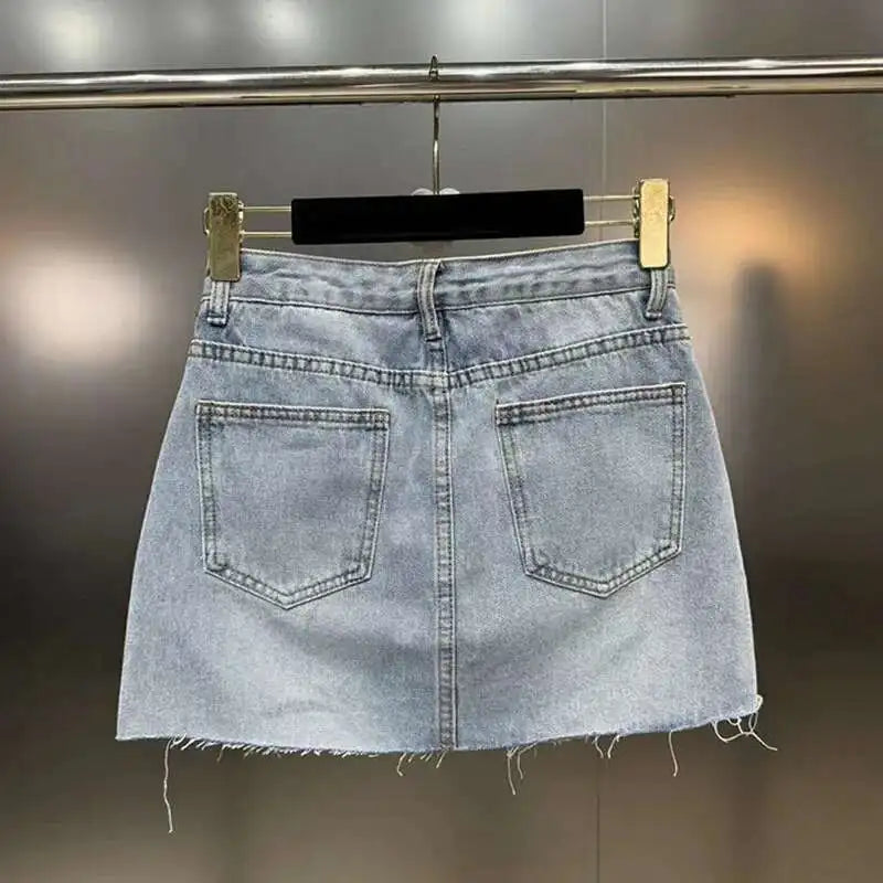 DEAT Sequins Decoration Denim Skirts For Women 2024 Summer New Items High Waist Wrap Hip Skirt Female Trendy Fashion 29L7154