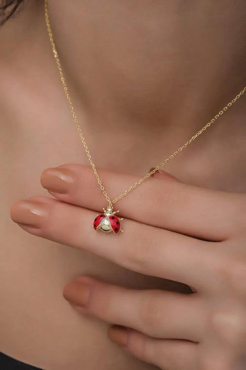 Sterling Silver Ladybug Necklace Rhodium Plated Lucky Charm